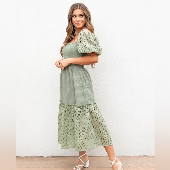 NWT Cottagecore Inspired Vera Eyelet Smocked Dress - Sage - Picture 6 of 9